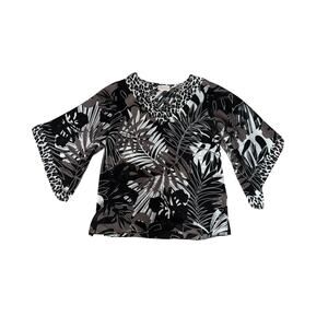 Belle by Kim Gravel Printed Bell Sleeve Top Tropical Pattern - Fits M/L